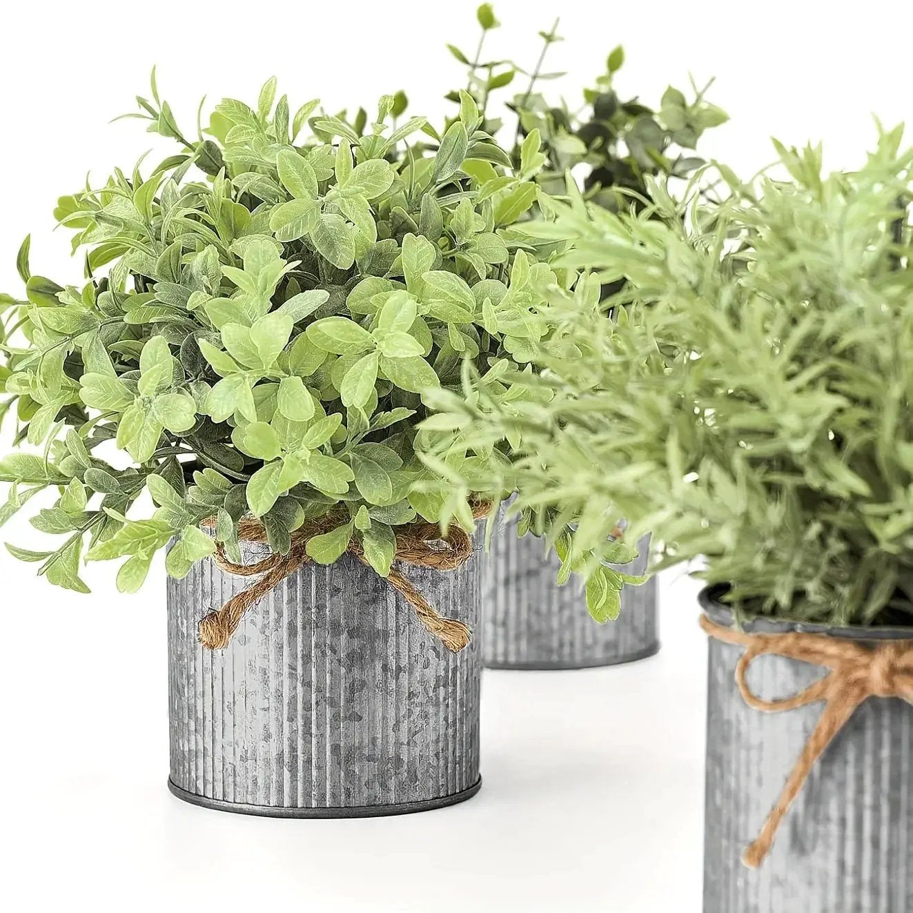 3pcs potted artificial eucalyptus tree, galvanized flower pot desktop center decoration suitable for shelves, offices, rural home decoration by House Of Avana