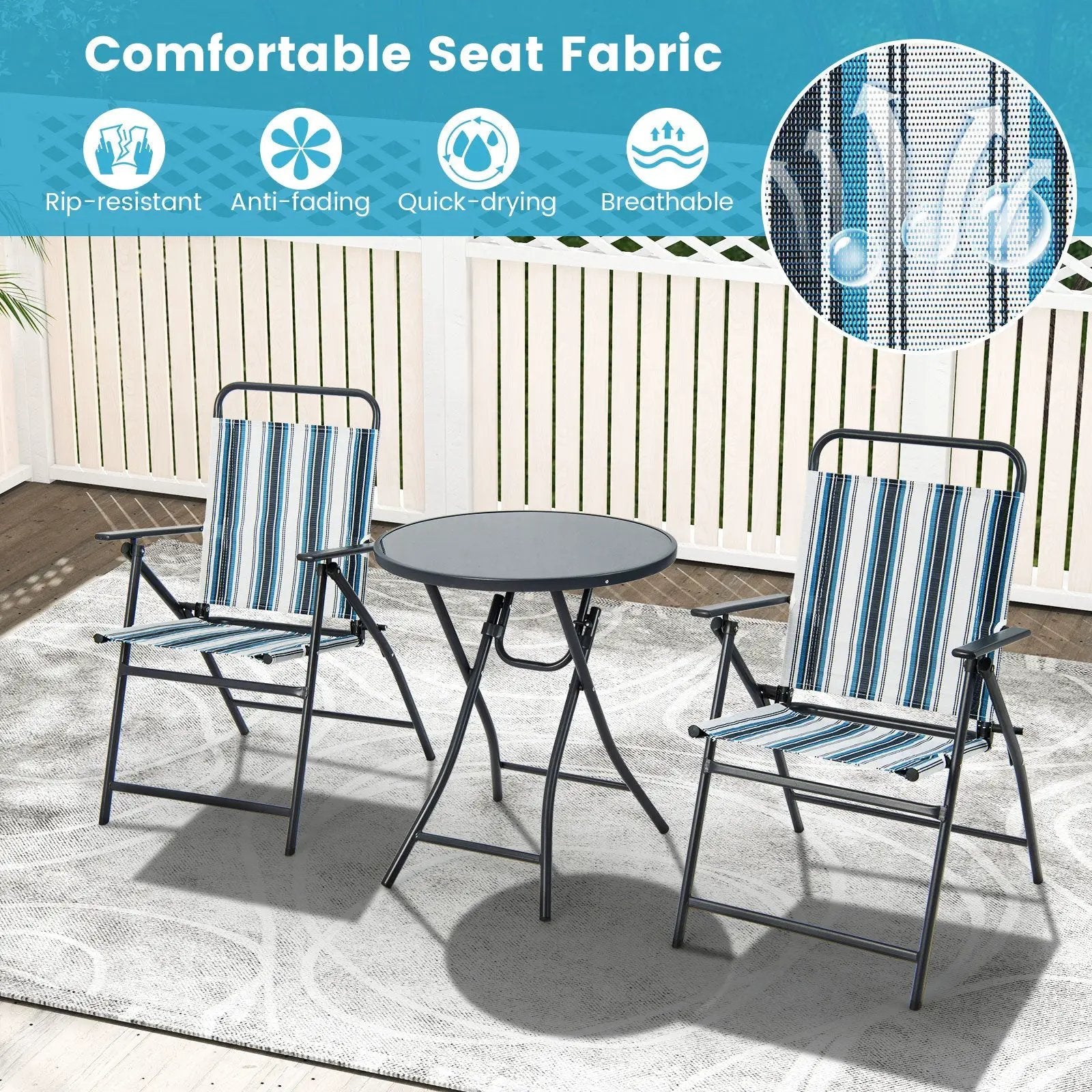 3 Pieces Outdoor Folding Chair Set Portable Folding Chair Set by DirectDeals