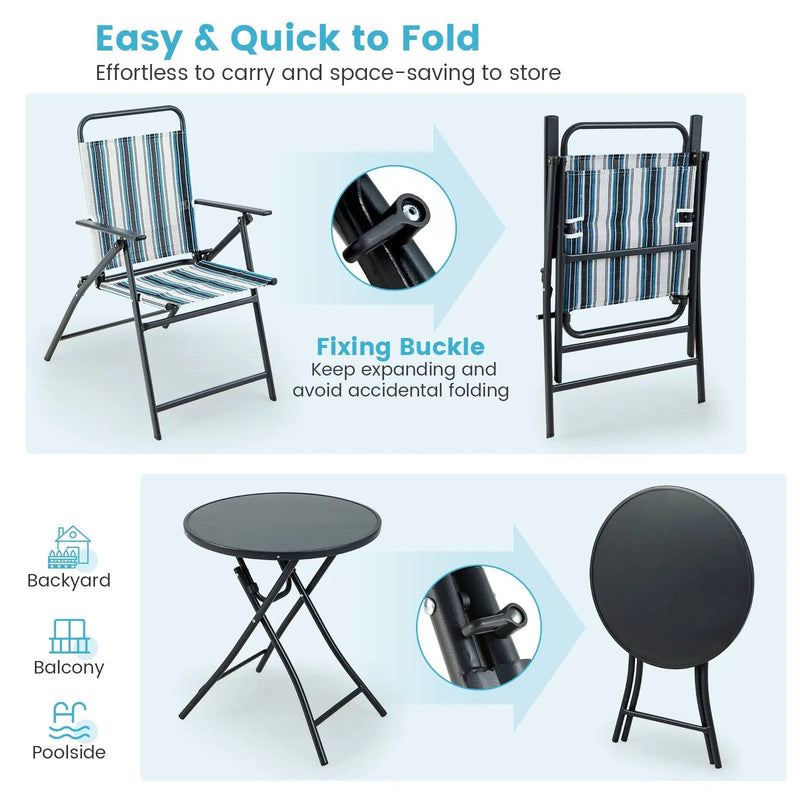 3 Pieces Outdoor Folding Chair Set Portable Folding Chair Set by DirectDeals