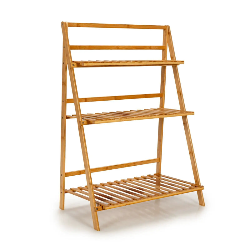 3-Tier Bamboo Foldable Plant Stand with Display Shelf Rack-Natural by DirectDeals