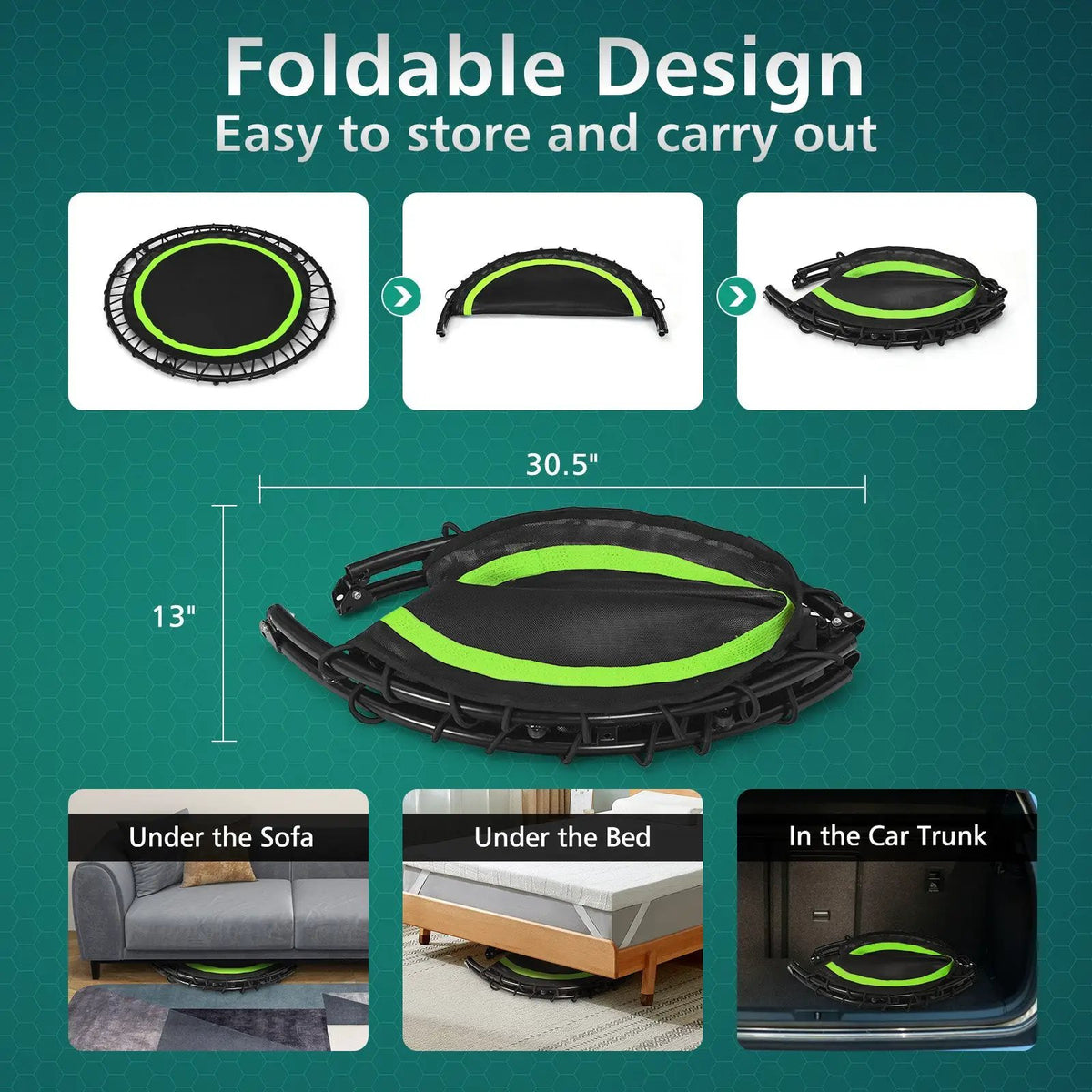 40 Inch Foldable Fitness Rebounder with Resistance Bands Adjustable Home, photo 9 of 10
