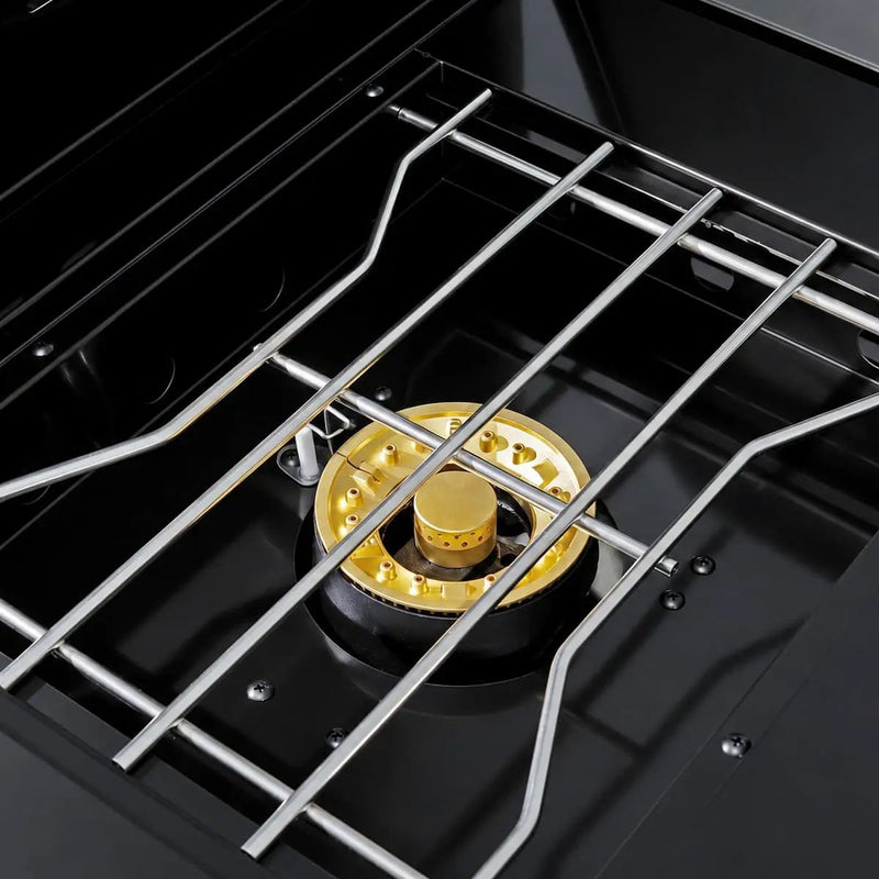85" 4-Burner 72000 BTU Black Outdoor Kitchen Island Grill with Compact Refrigerator Marble Countertops Sink by Chery Industrial