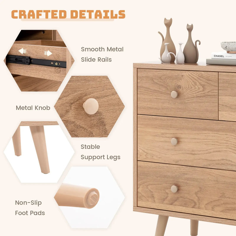 4-Drawer Dresser Cabinet Storage Organizer Rubber Leg with Rail-Natural by DirectDeals