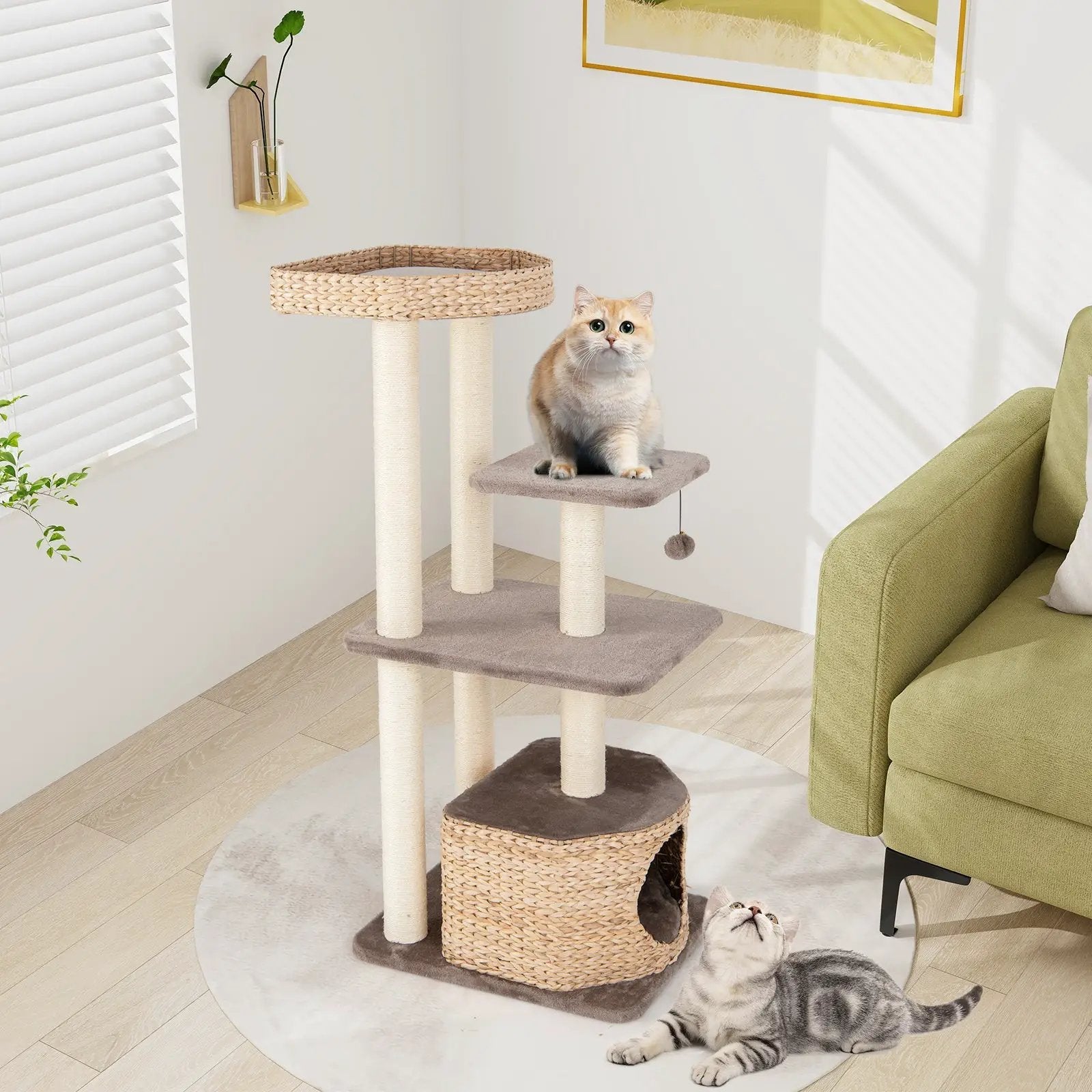 4-Layer Cat Tower with Scratching Posts Condo and Washable Cushions-Coffee by DirectDeals