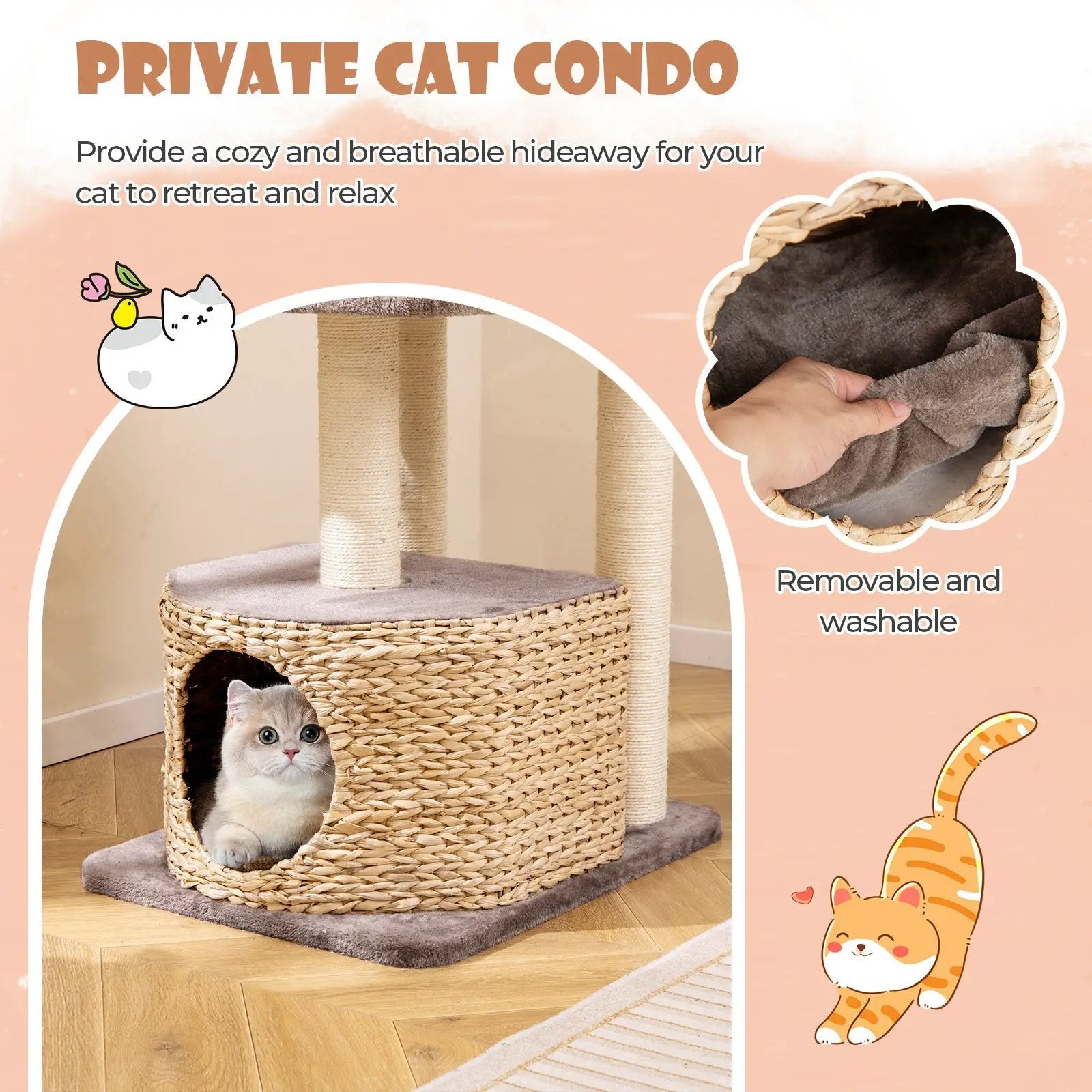 4-Layer Cat Tower with Scratching Posts Condo and Washable Cushions-Coffee by DirectDeals