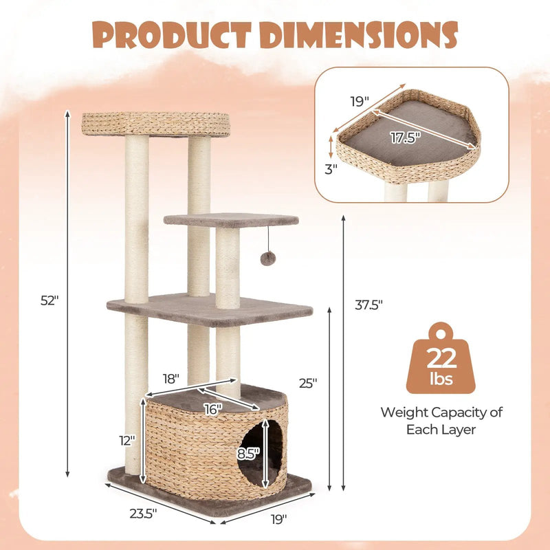 4-Layer Cat Tower with Scratching Posts Condo and Washable Cushions-Coffee by DirectDeals
