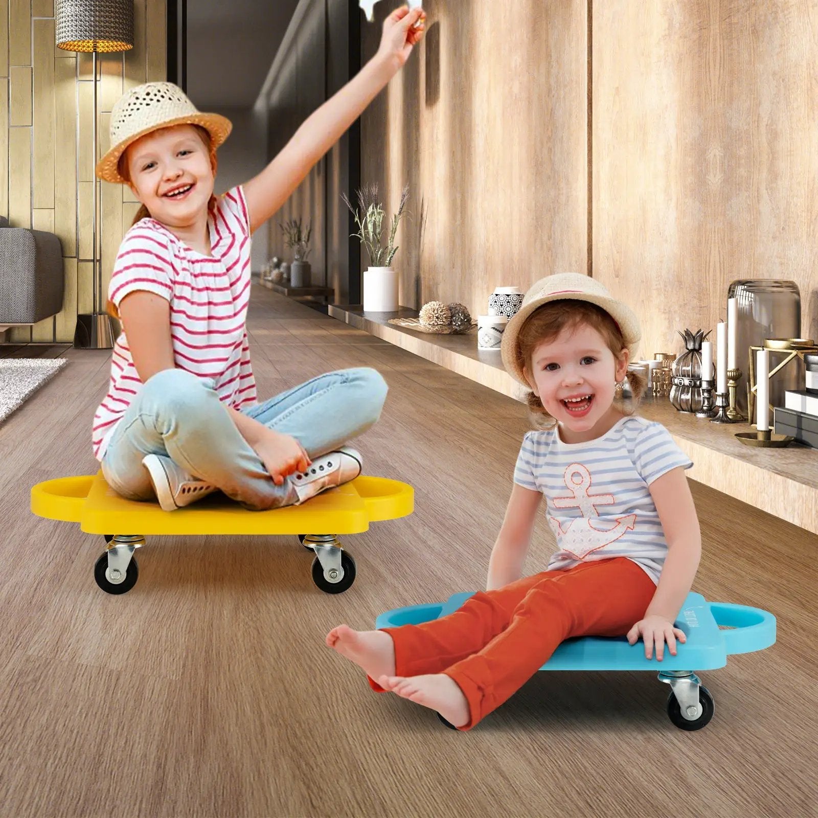 4/6-Pack Kids Sitting Scooter Board with Handles and Rolling Casters-4 Pack by DirectDeals