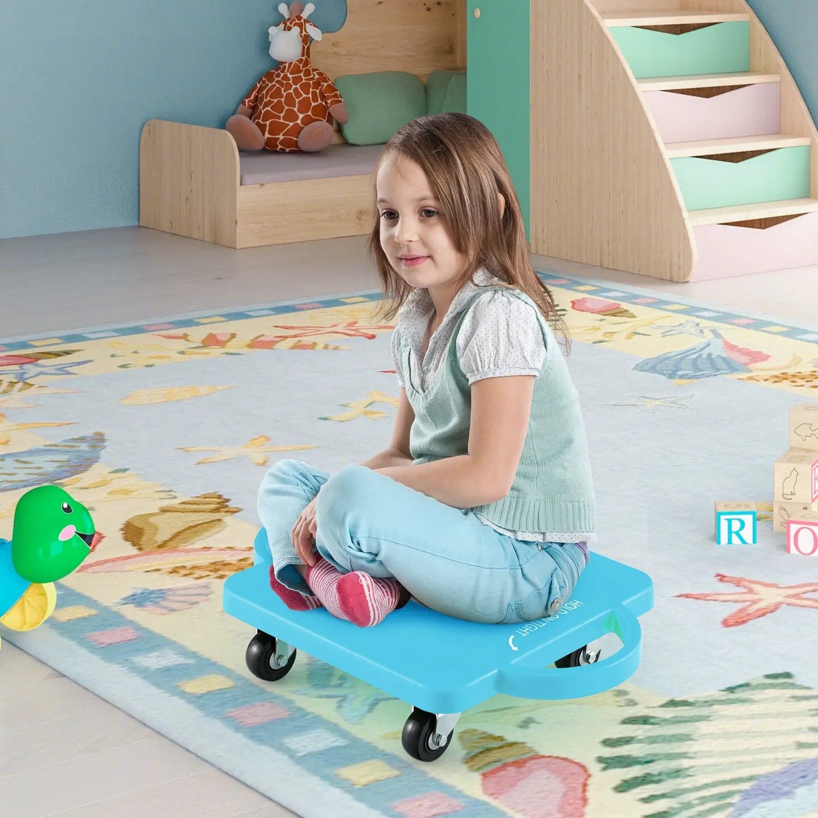 4/6-Pack Kids Sitting Scooter Board with Handles and Rolling Casters-4 Pack by DirectDeals