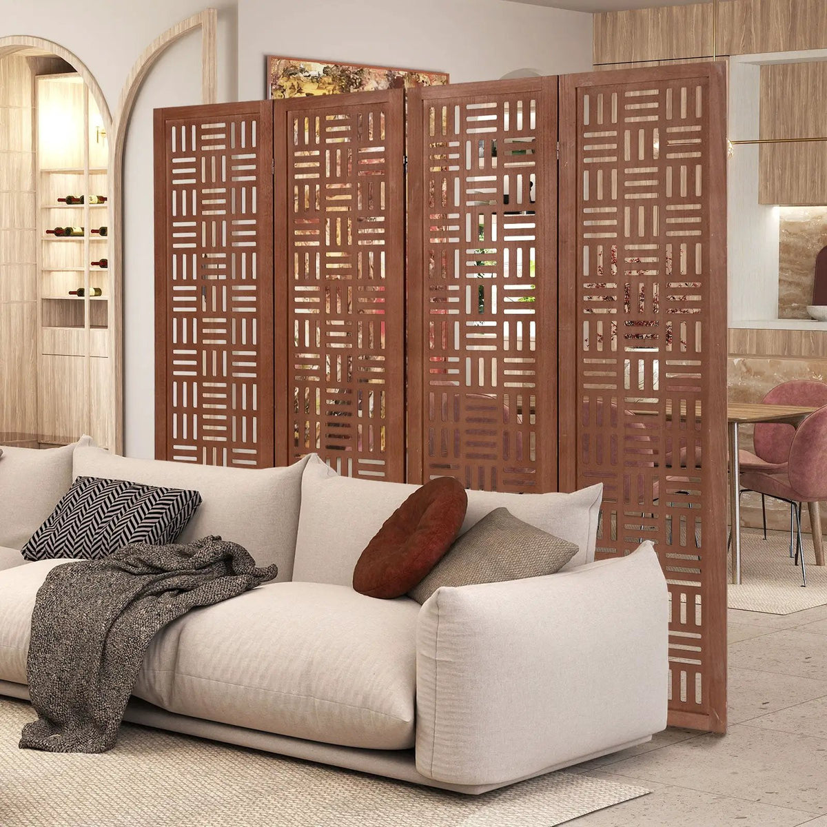 4-Panel Solid Wood Room Divider Folding Partition Stand