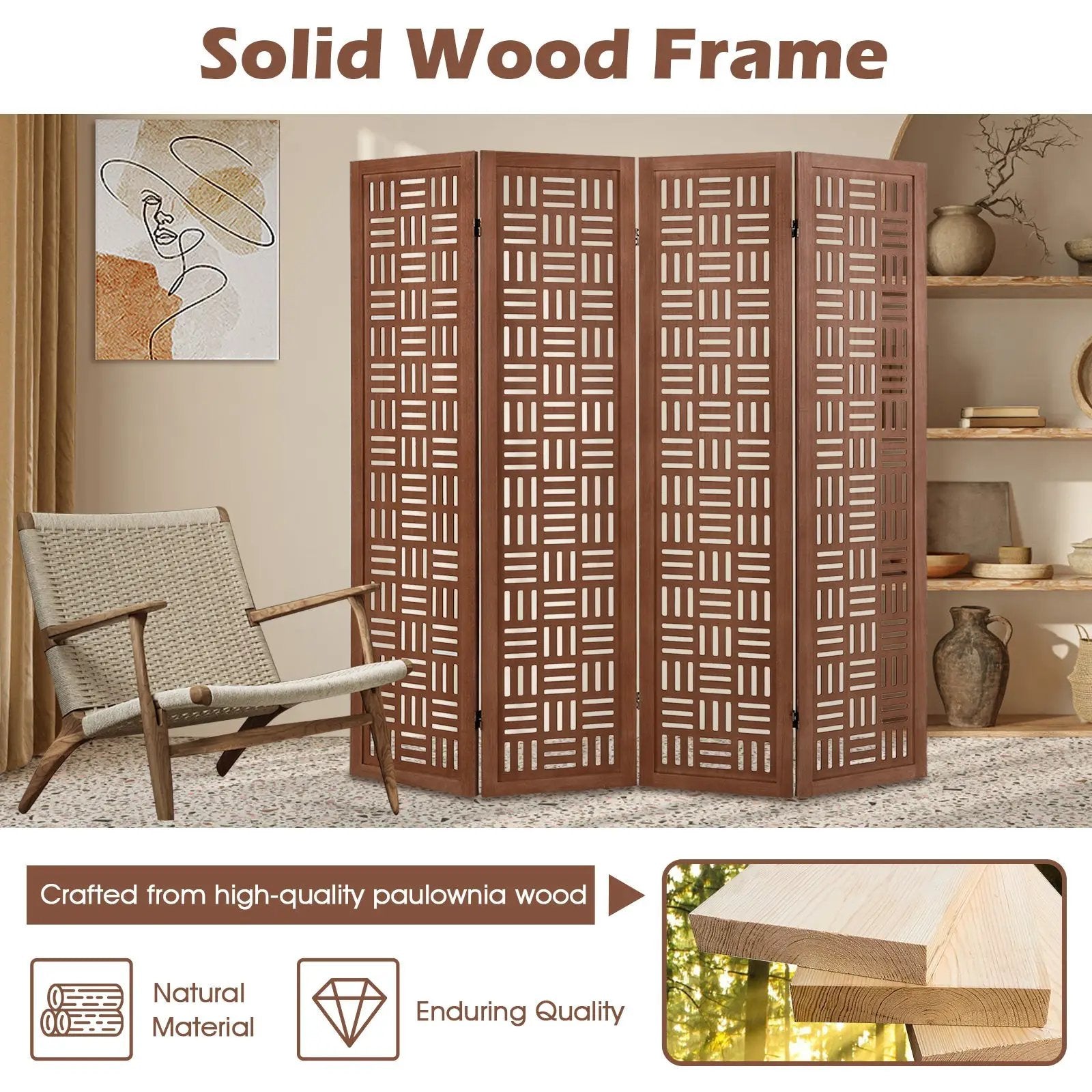4-Panel Solid Wood Room Divider Folding Partition Stand by DirectDeals