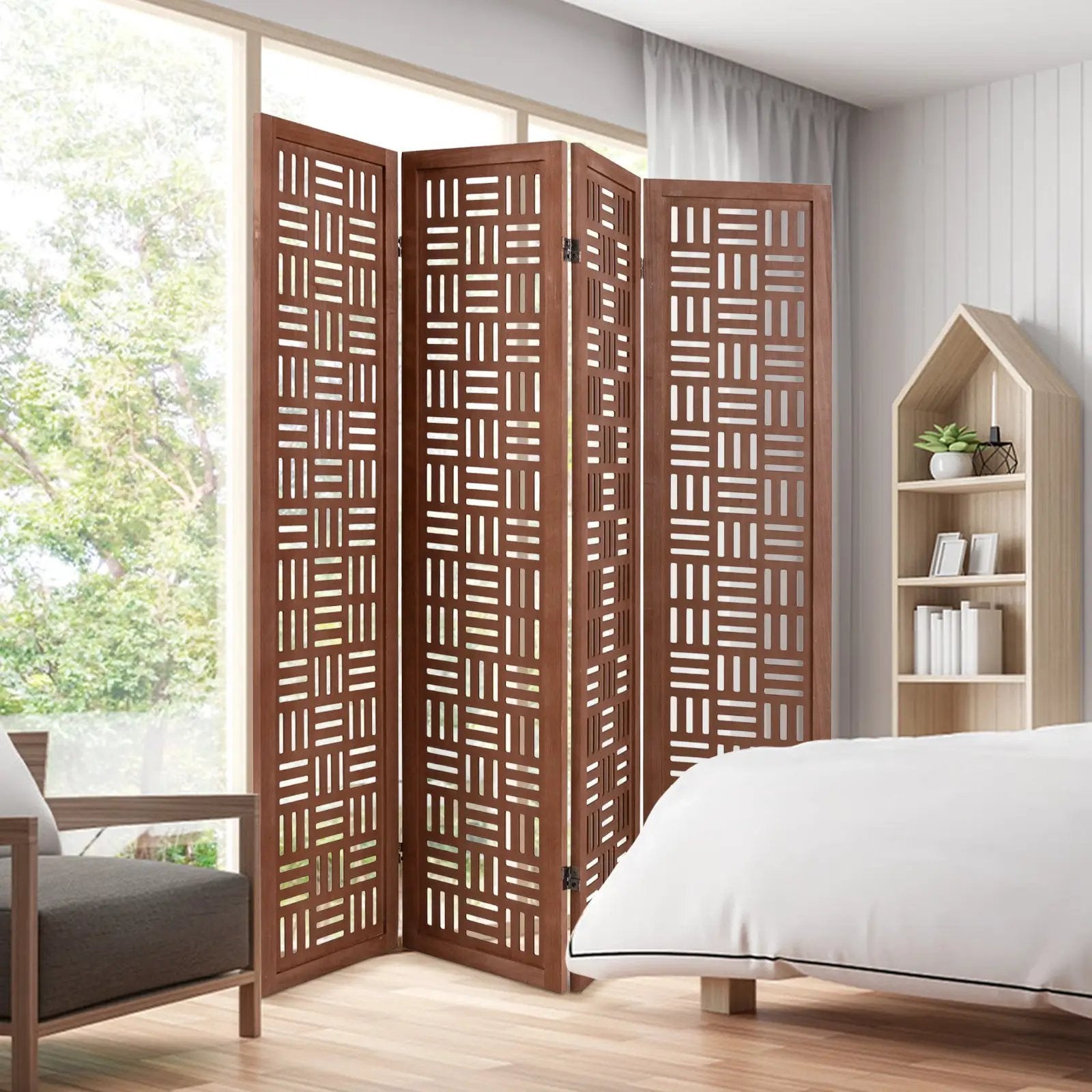 4-Panel Solid Wood Room Divider Folding Partition Stand by DirectDeals
