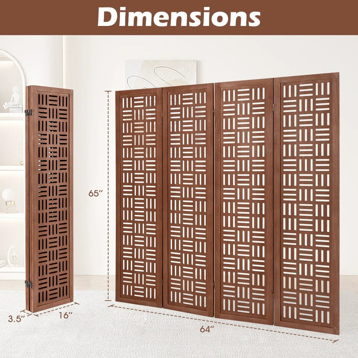4-Panel Solid Wood Room Divider Folding Partition Stand, photo 7 of 16