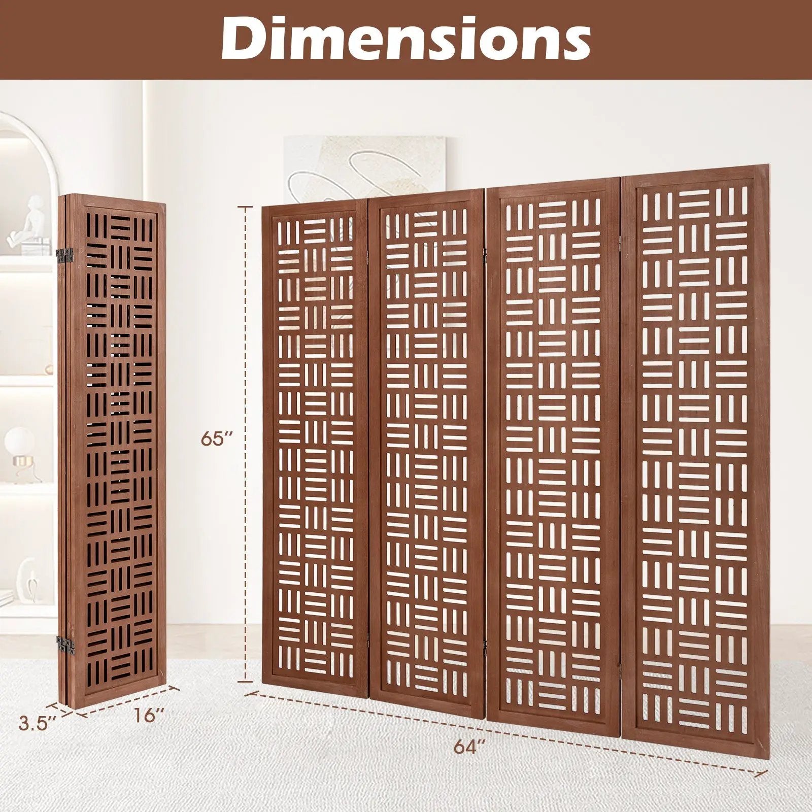 4-Panel Solid Wood Room Divider Folding Partition Stand by DirectDeals