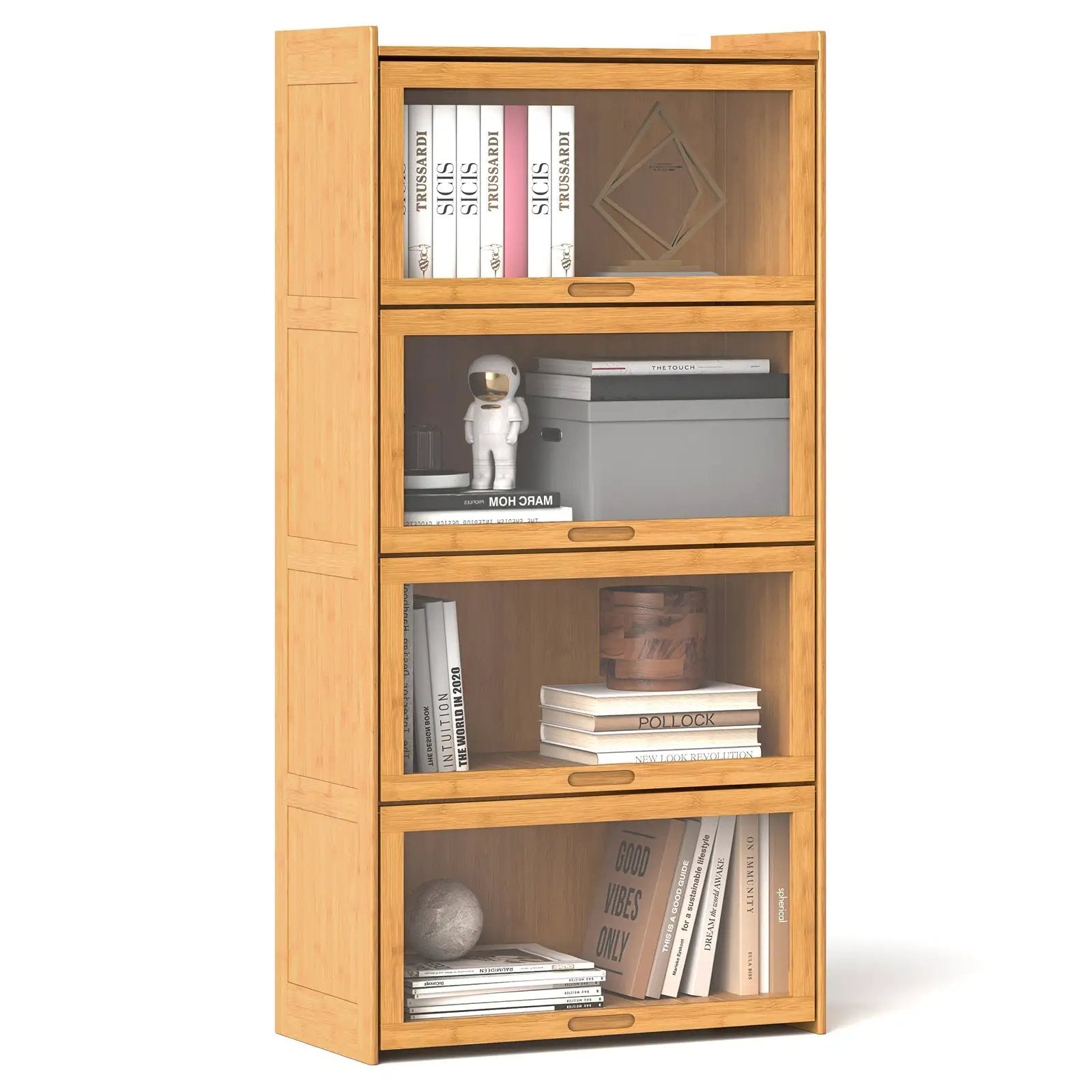 4-Tier Bamboo Bookcase with Doors for Study Room Living Room by DirectDeals
