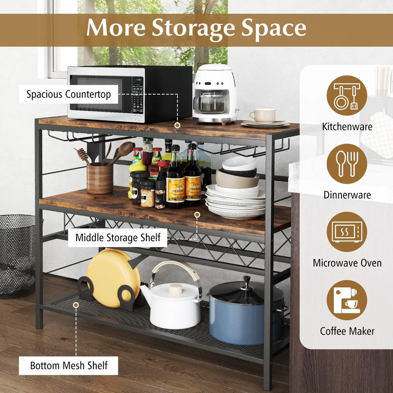 41 Inch 4-Tier Bar Table with Wine Rack and 4 Rows of Glass Holders-Rustic Brown by DirectDeals