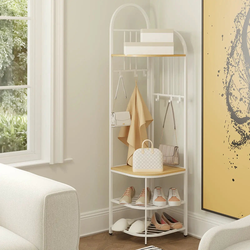 4-Tier Coat Rack Corner Hall Tree with Shoe Storage Bench by DirectDeals
