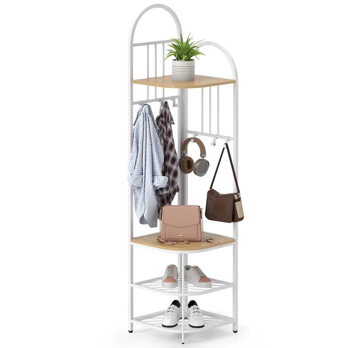 4-Tier Coat Rack Corner Hall Tree with Shoe Storage Bench, photo 4 of 10