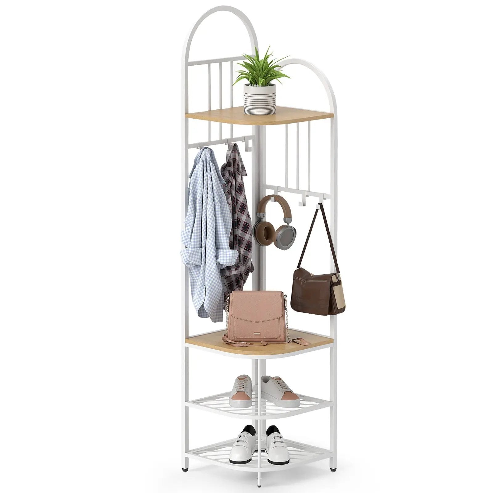 4-Tier Coat Rack Corner Hall Tree with Shoe Storage Bench by DirectDeals