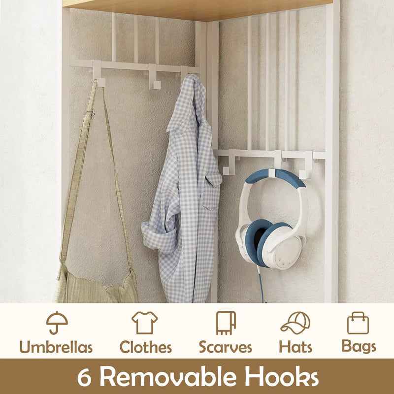 4-Tier Coat Rack Corner Hall Tree with Shoe Storage Bench by DirectDeals