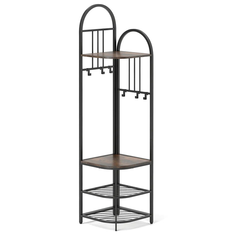 4-Tier Coat Rack Corner Hall Tree with Shoe Storage Bench by DirectDeals