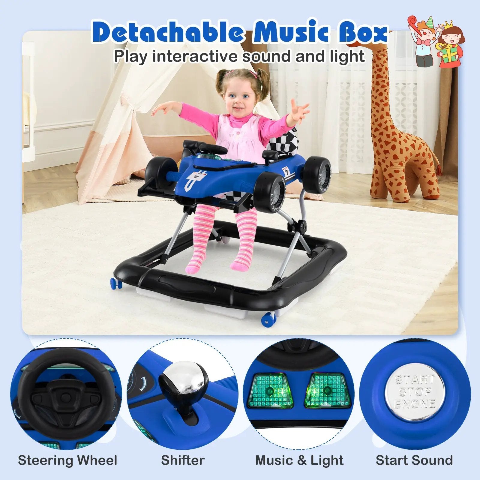 4-in-1 Baby Push Walker Activity Center Height Adjustable with Music Box by DirectDeals