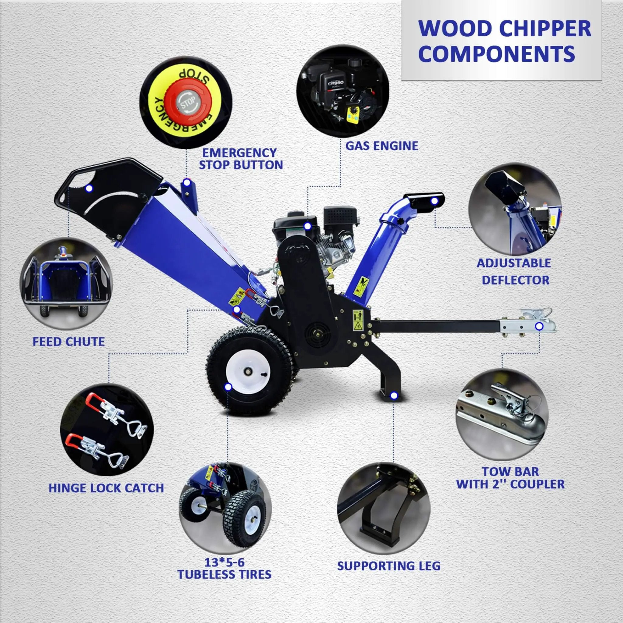 Heavy-Duty 4-Inch 208CC Gas Drum Wood Chipper Shredder With Tow Hitch (SAK47504) by SAKSBY WHOLESALE