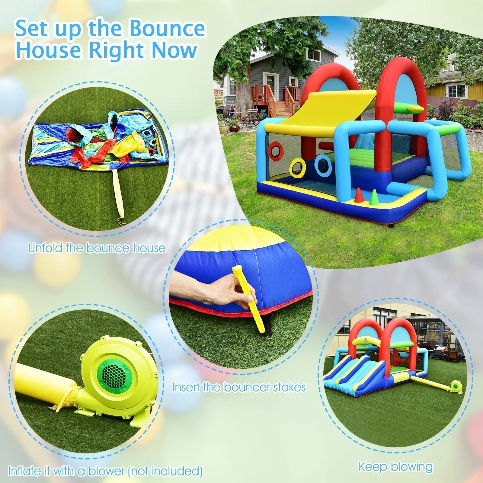 Inflatable Jumping Castle Bounce House with Dual Slides without Blower by DirectDeals