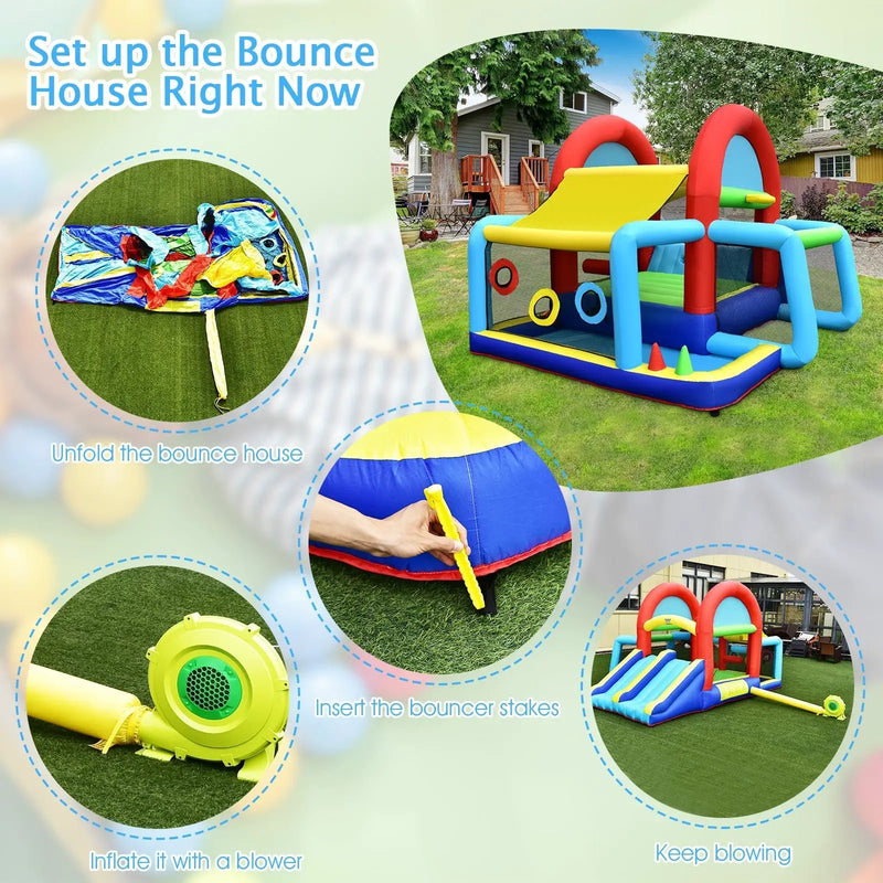 Inflatable Jumping Castle Bounce House with Dual Slides and 480W Blower by DirectDeals