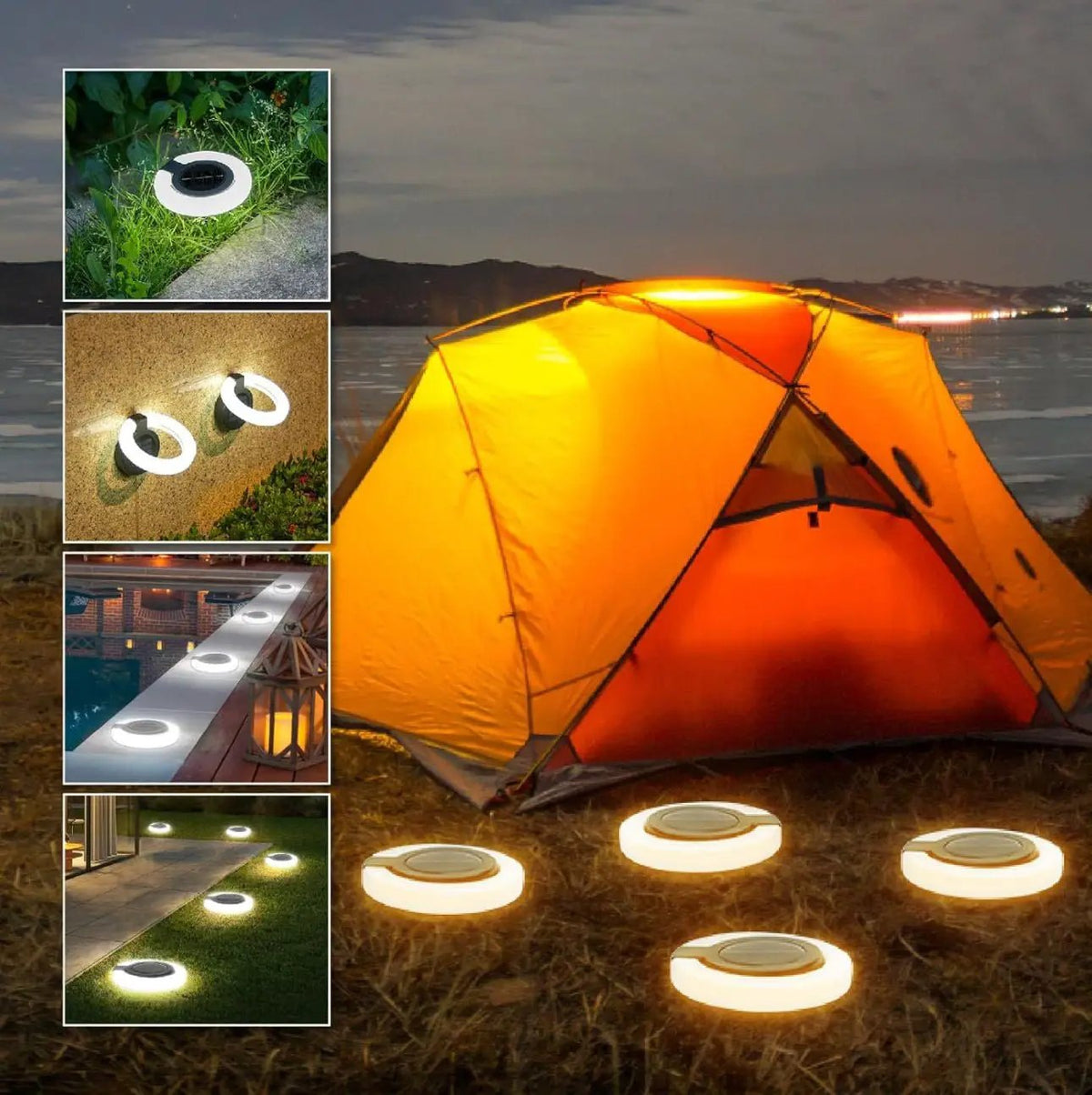4 Pack Round Outdoor Ground Lights Adjustable Disk Solar Pathway Lamp by Outdoor Solar Outlet