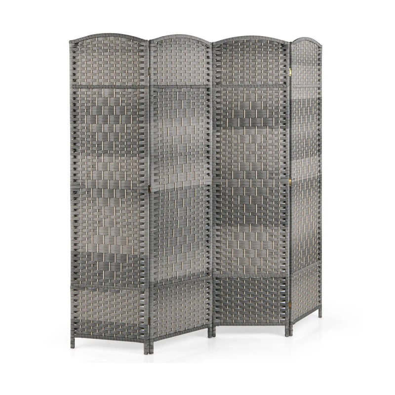 4-Panel Folding Privacy Screen with Hand-woven Pattern for Home Office Living Room-Gray by DirectDeals