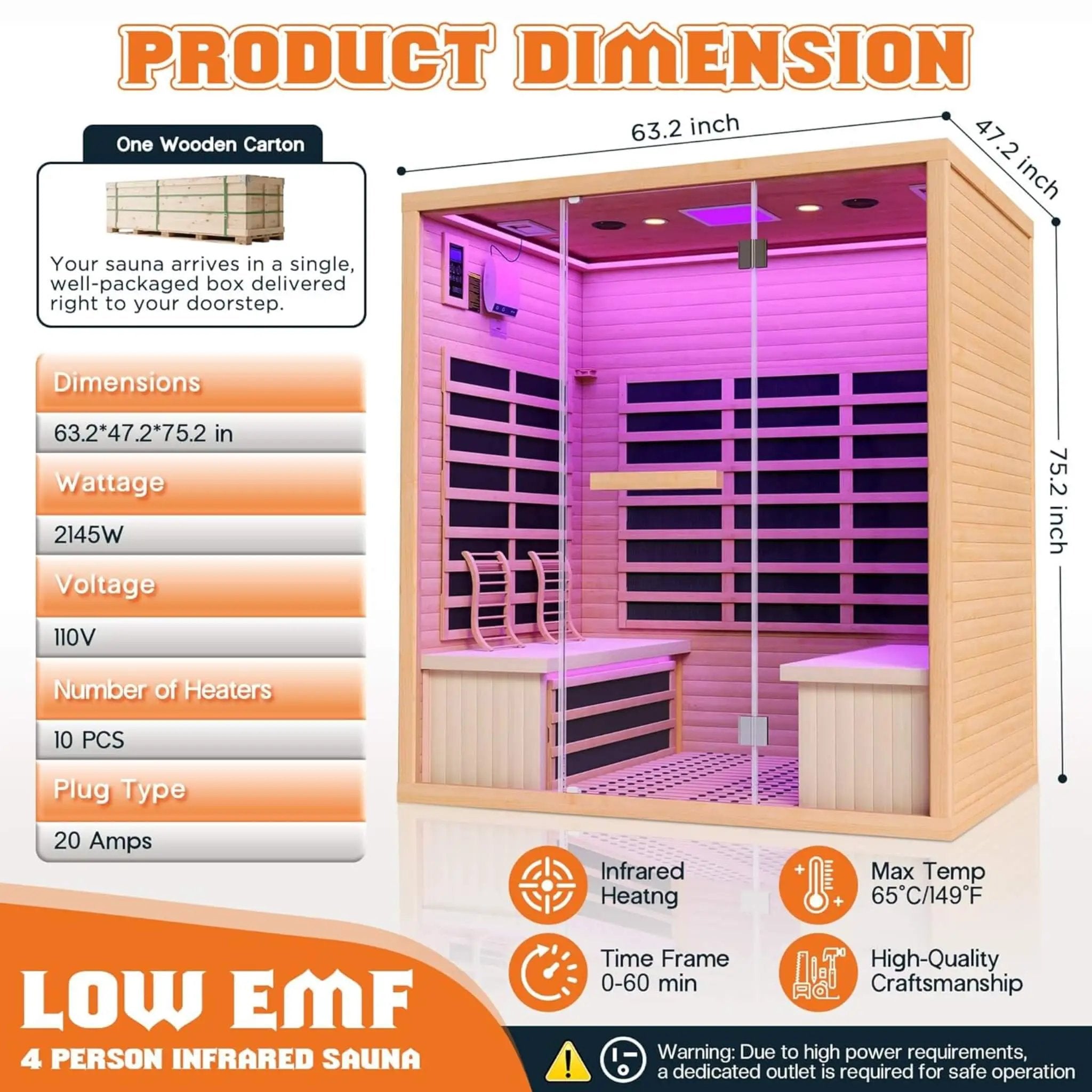 Thermora Seville 4-Person Low EMF Canadian Hemlock Infrared Sauna With Bluetooth (SAK29571) by SAKSBY WHOLESALE