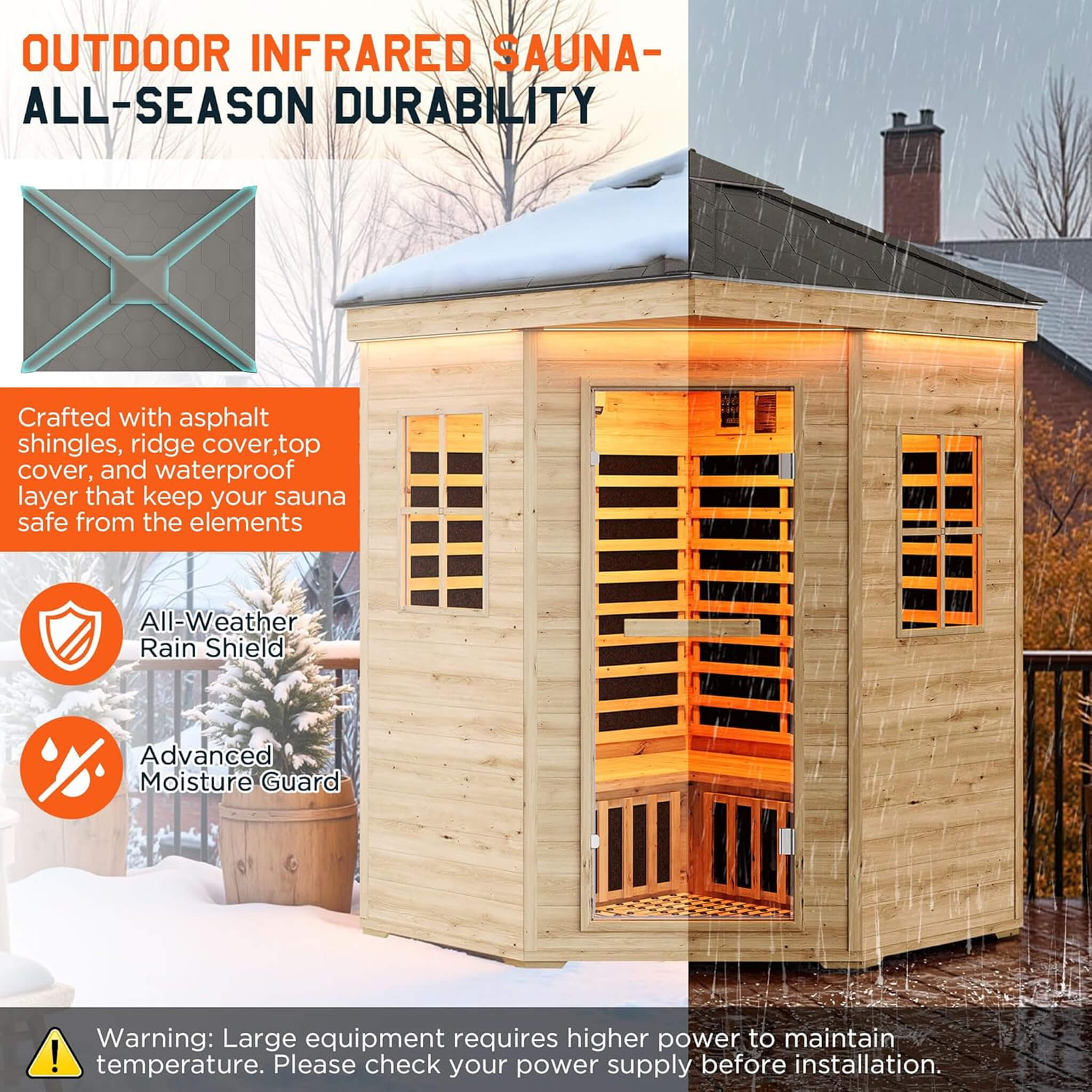 Thermora Monaco 4-Person Low EMF Spruce Wood Outdoor Infrared Sauna With Bluetooth Speakers And LED Lights (SAK16270) by SAKSBY WHOLESALE