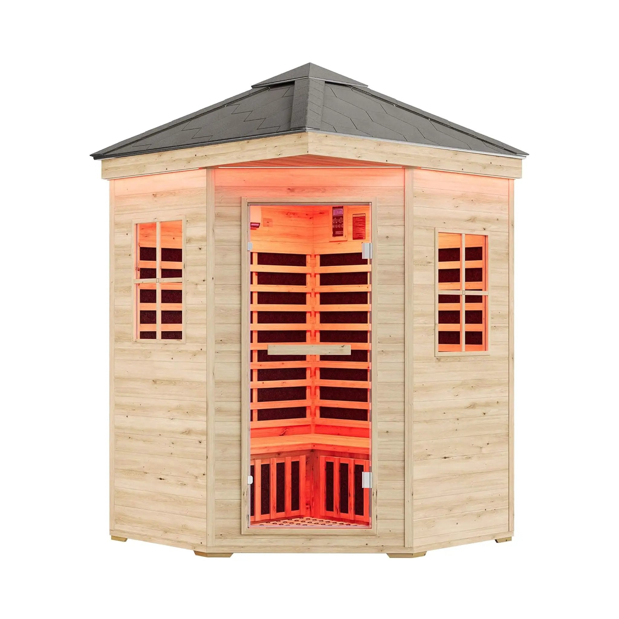 Thermora Monaco 4-Person Low EMF Spruce Wood Outdoor Infrared Sauna With Bluetooth Speakers And LED Lights (SAK16270) by SAKSBY WHOLESALE
