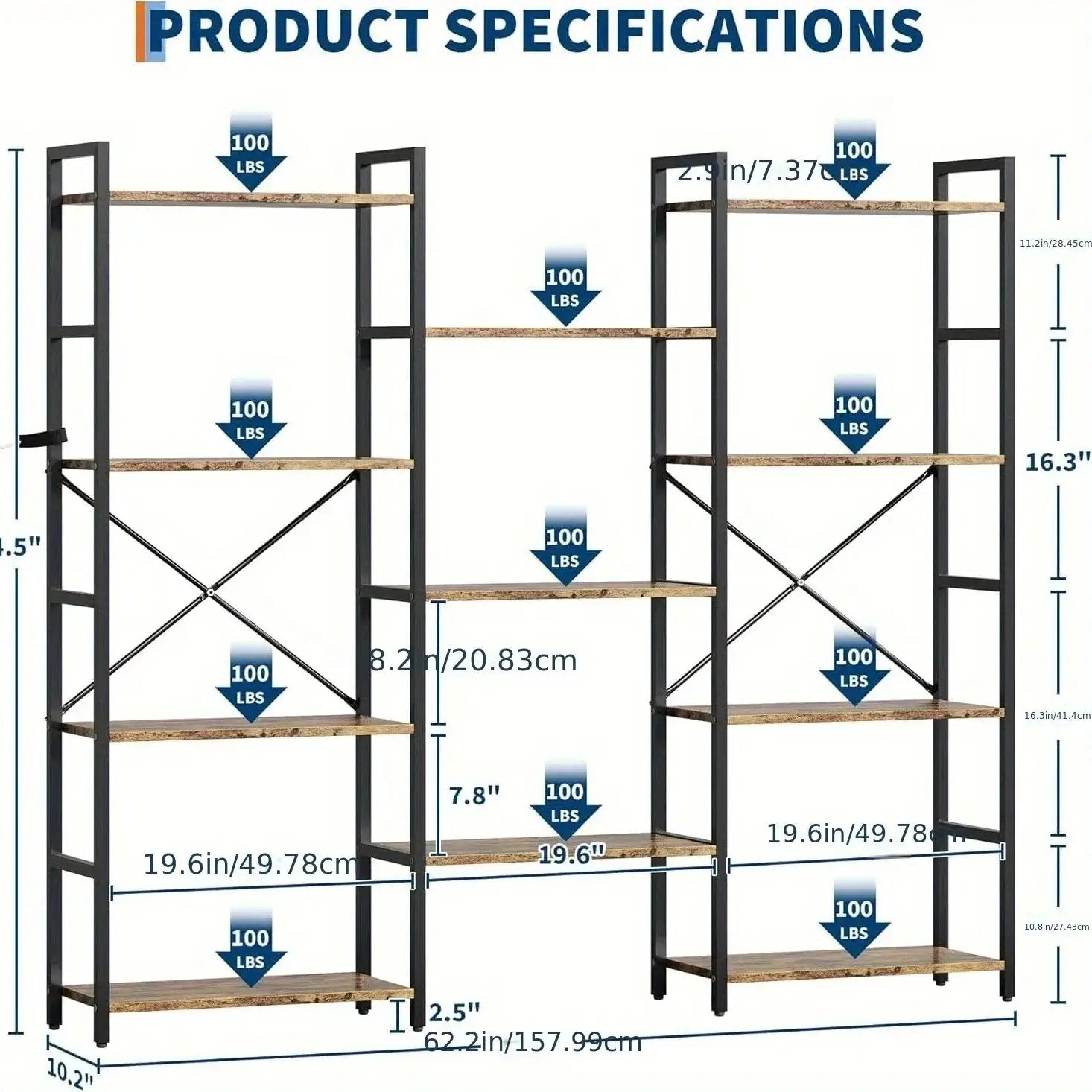 4-Tier Industrial Bookshelf with 11 Display Shelves - Freestanding Metal Frame, Modern Wide Bookcase for Living Room & Office, Beige Finish, Assembly Required, 68.58cm Height, Book Storage, Minimalist Decor, Sturdy Constructi by House Of Avana