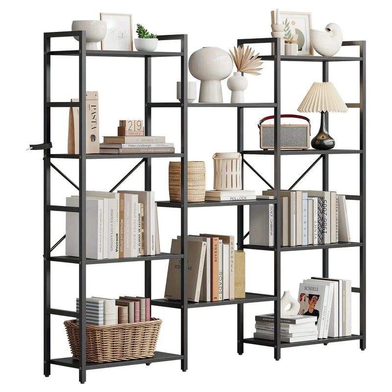 4-Tier Industrial Bookshelf with 11 Display Shelves - Freestanding Metal Frame, Modern Wide Bookcase for Living Room & Office, Beige Finish, Assembly Required, 68.58cm Height, Book Storage, Minimalist Decor, Sturdy Constructi by House Of Avana