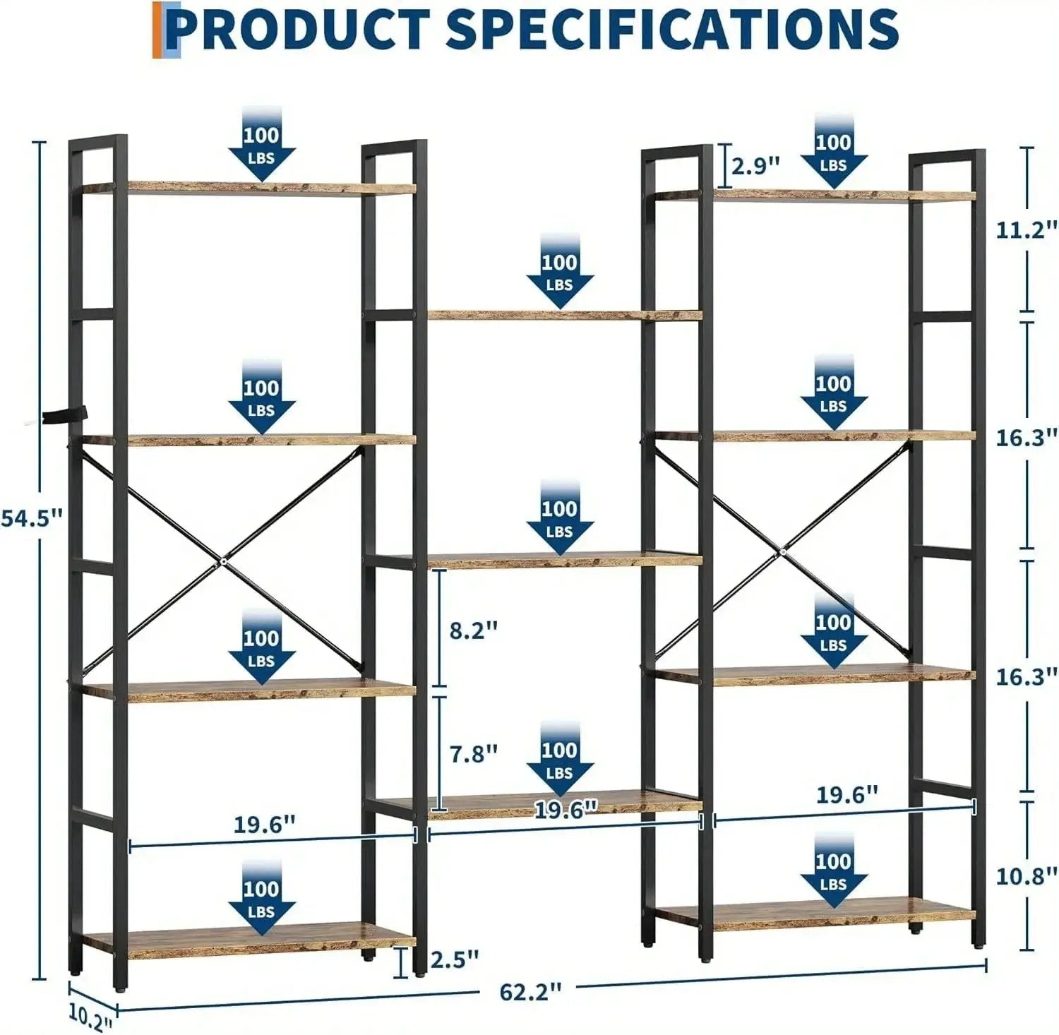 4-Tier Industrial Bookshelf with 11 Display Shelves - Freestanding Metal Frame, Modern Wide Bookcase for Living Room & Office, Beige Finish, Assembly Required, 68.58cm Height, Book Storage, Minimalist Decor, Sturdy Constructi by House Of Avana