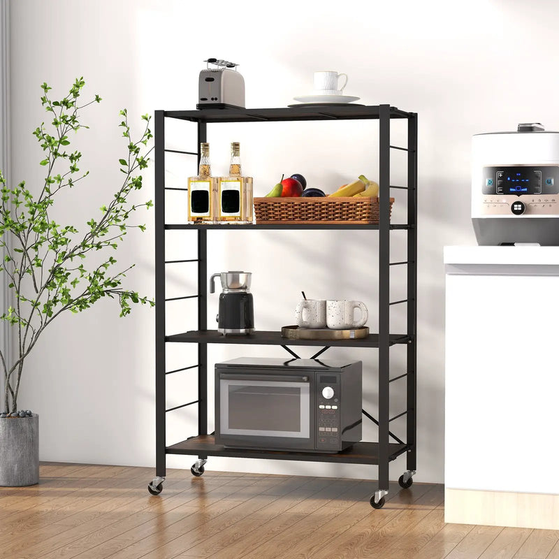 4-Tier Foldable Storage Rack with Wheels - 180 lbs Capacity by DirectDeals