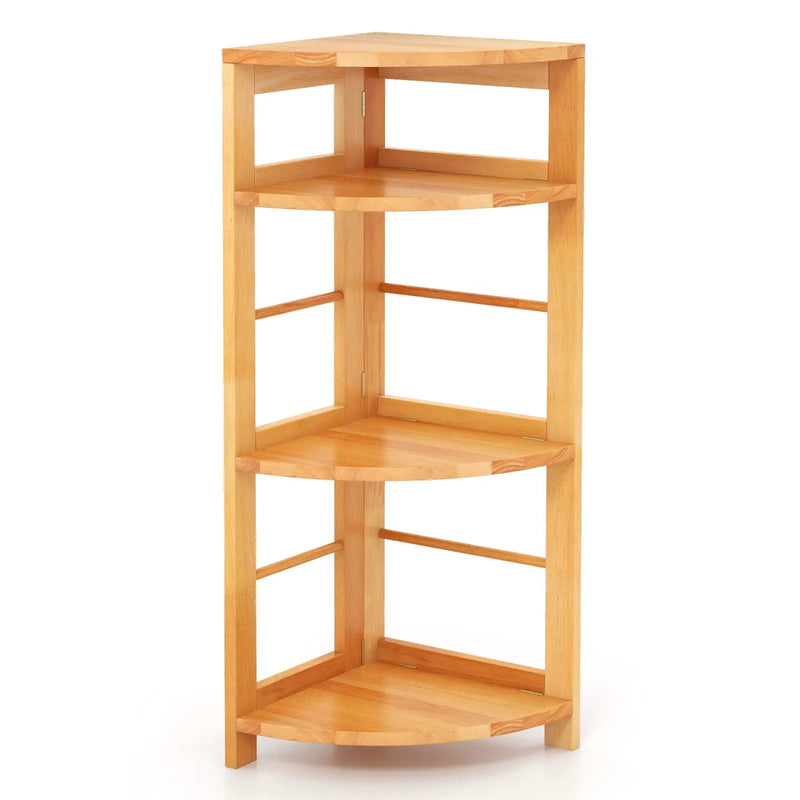 4-Tier Corner Shelf with Rubber Wood Frame and Anti-Toppling Kit by DirectDeals