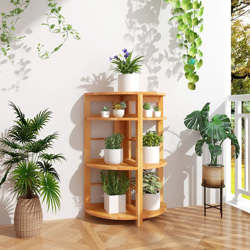 4-Tier Corner Shelf with Rubber Wood Frame and Anti-Toppling Kit by DirectDeals