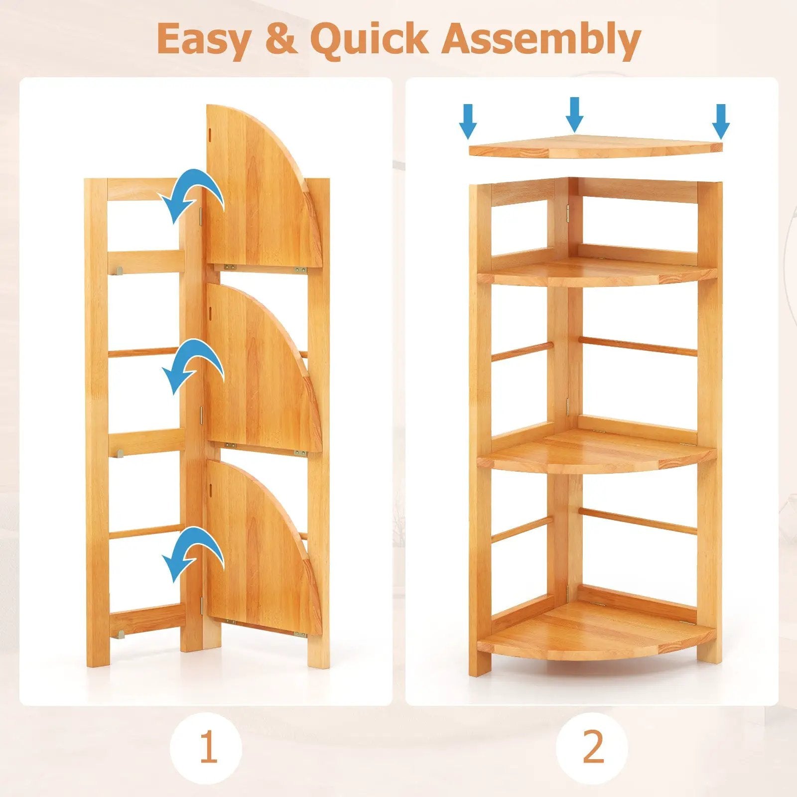 4-Tier Corner Shelf with Rubber Wood Frame and Anti-Toppling Kit by DirectDeals