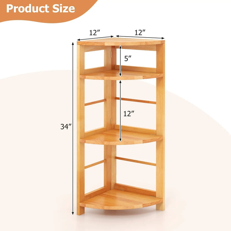 4-Tier Corner Shelf with Rubber Wood Frame and Anti-Toppling Kit by DirectDeals
