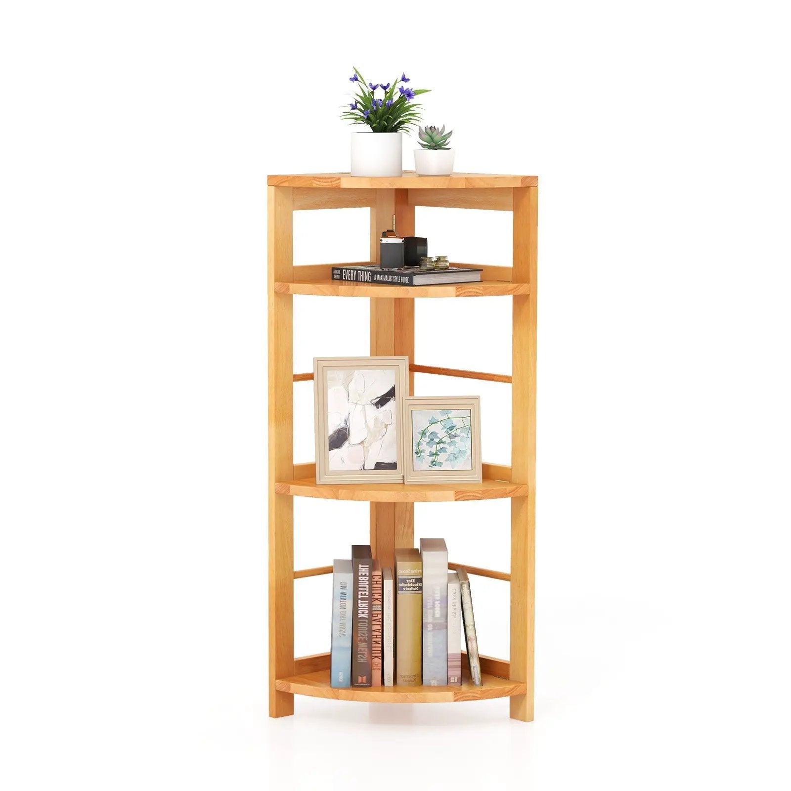 4-Tier Corner Shelf with Rubber Wood Frame and Anti-Toppling Kit by DirectDeals