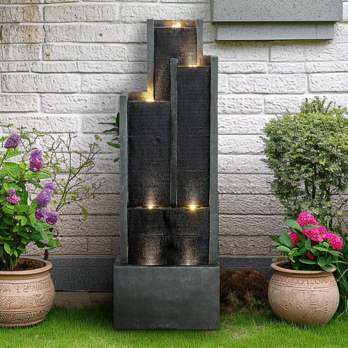 Resin Ribbed Slate Outdoor Water Fountain Quiet 50 in, photo 4 of 12