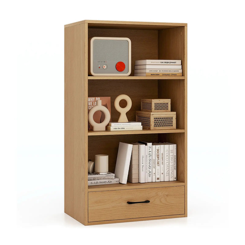 48 Inch Tall 4 Tiers Wood Bookcase with Drawer-Gray by DirectDeals