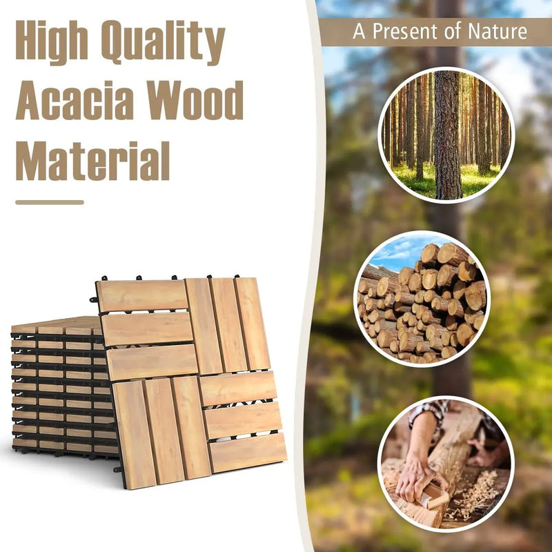 10 Pieces 12 x 12 Inch Acacia Wood Interlocking Check Deck Tiles by DirectDeals