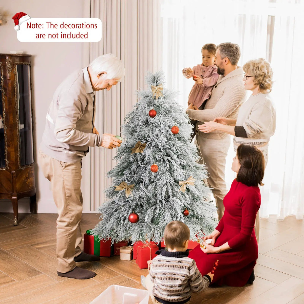 4.5/6/7 Feet Pre-Lit Snow Flocked Christmas Tree with Warm White LED Lights, photo 15 of 24