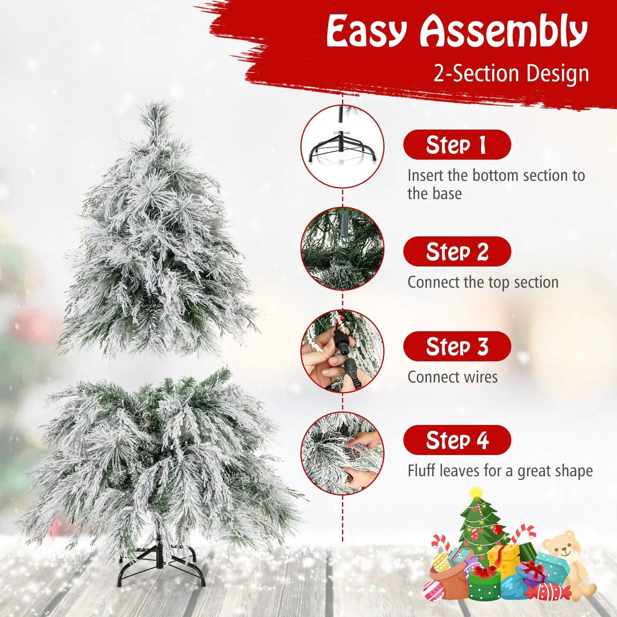 4.5/6/7 Feet Pre-Lit Snow Flocked Christmas Tree with Warm White LED Lights, photo 23 of 24