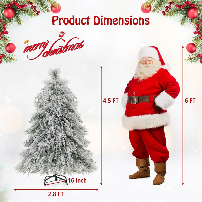 4.5/6/7 Feet Pre-Lit Snow Flocked Christmas Tree with Warm White LED Lights by DirectDeals