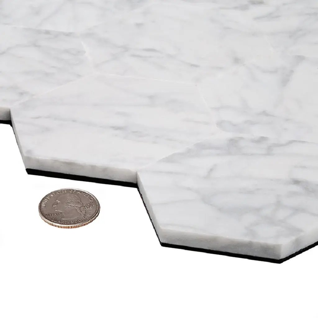 Carrara White 9x10 Hexagon Honed Marble Peel & Stick Tile (10 pack, 6.41 sq ft/case) by Apollo Tile