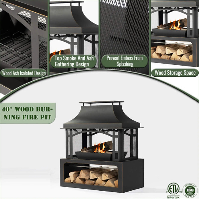 40-Inch Outdoor Steel Wood-Burning Backyard Fireplace Fire Pit (SAK45758) by SAKSBY WHOLESALE